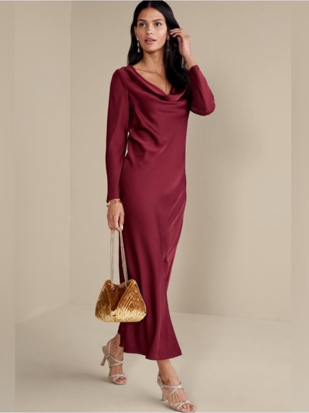 Soft Surroundings Solange Satin Dress in Cabernet - NWT